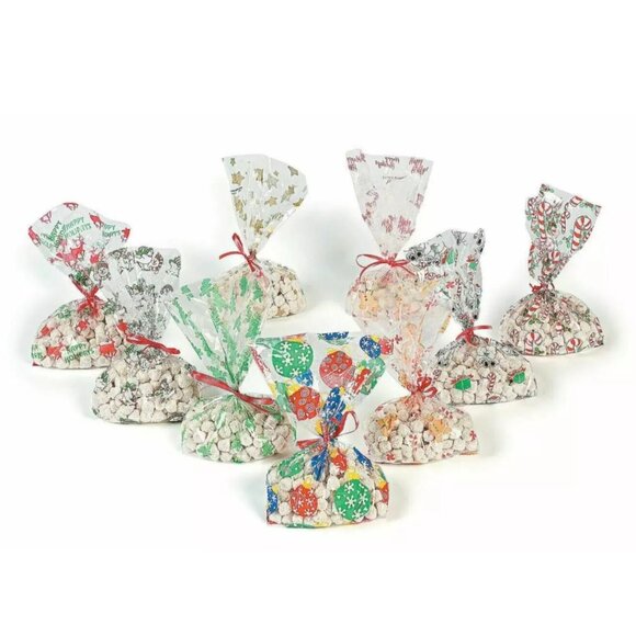 108 ~ Christmas Cellophane Treat Bags ~ Cello Gift Bag Assortment 5 1/2" x 11" - Picture 1 of 3